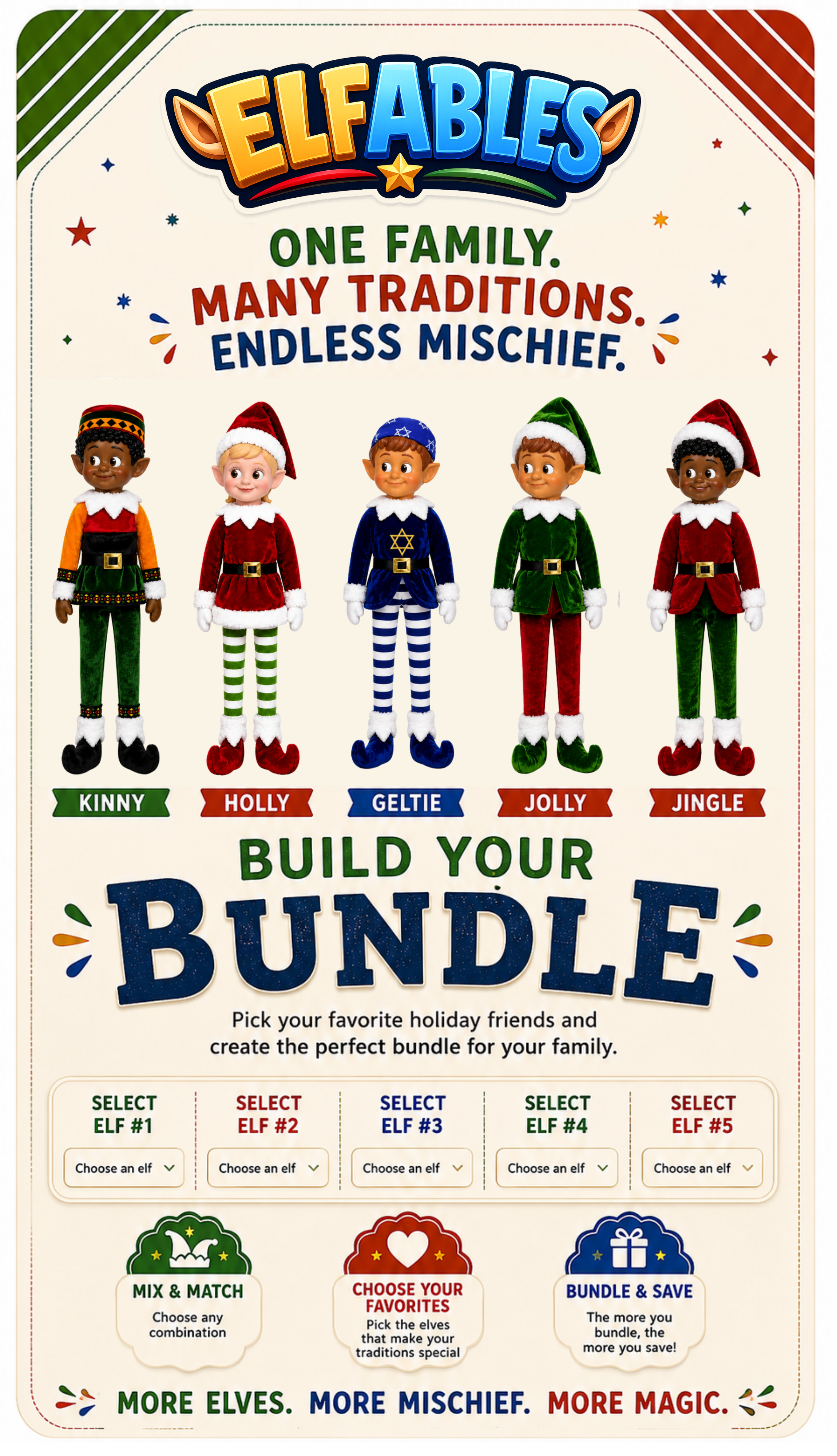 Elfables holiday elf doll bundle - Christmas, Hanukkah and Kwanzaa elf toys for kids