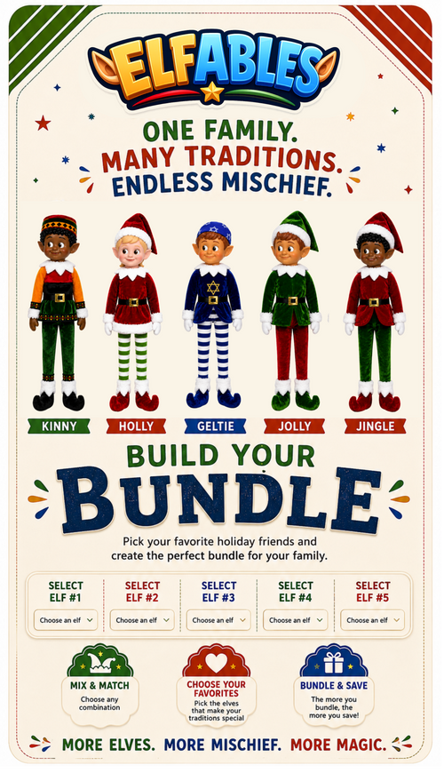 Elfables holiday elf doll bundle - Christmas, Hanukkah and Kwanzaa elf toys for kids