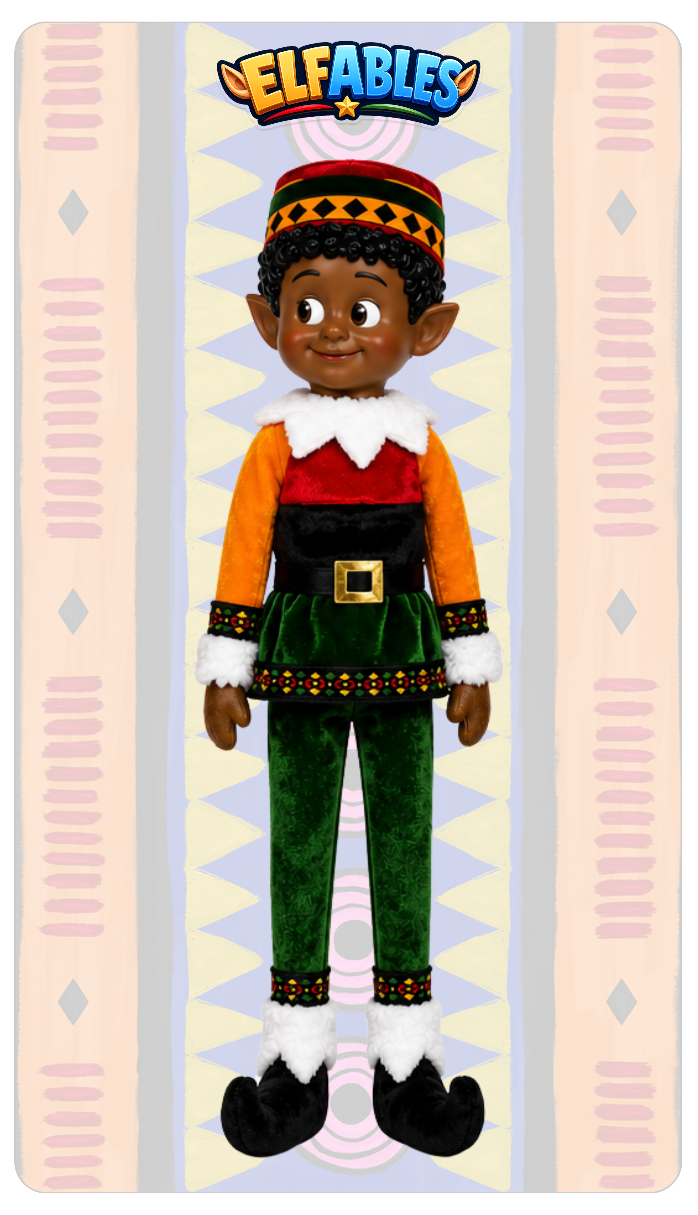 Kinny Kwanzaa elf doll - Elfables poseable plush Kwanzaa toy for kids ages 3+