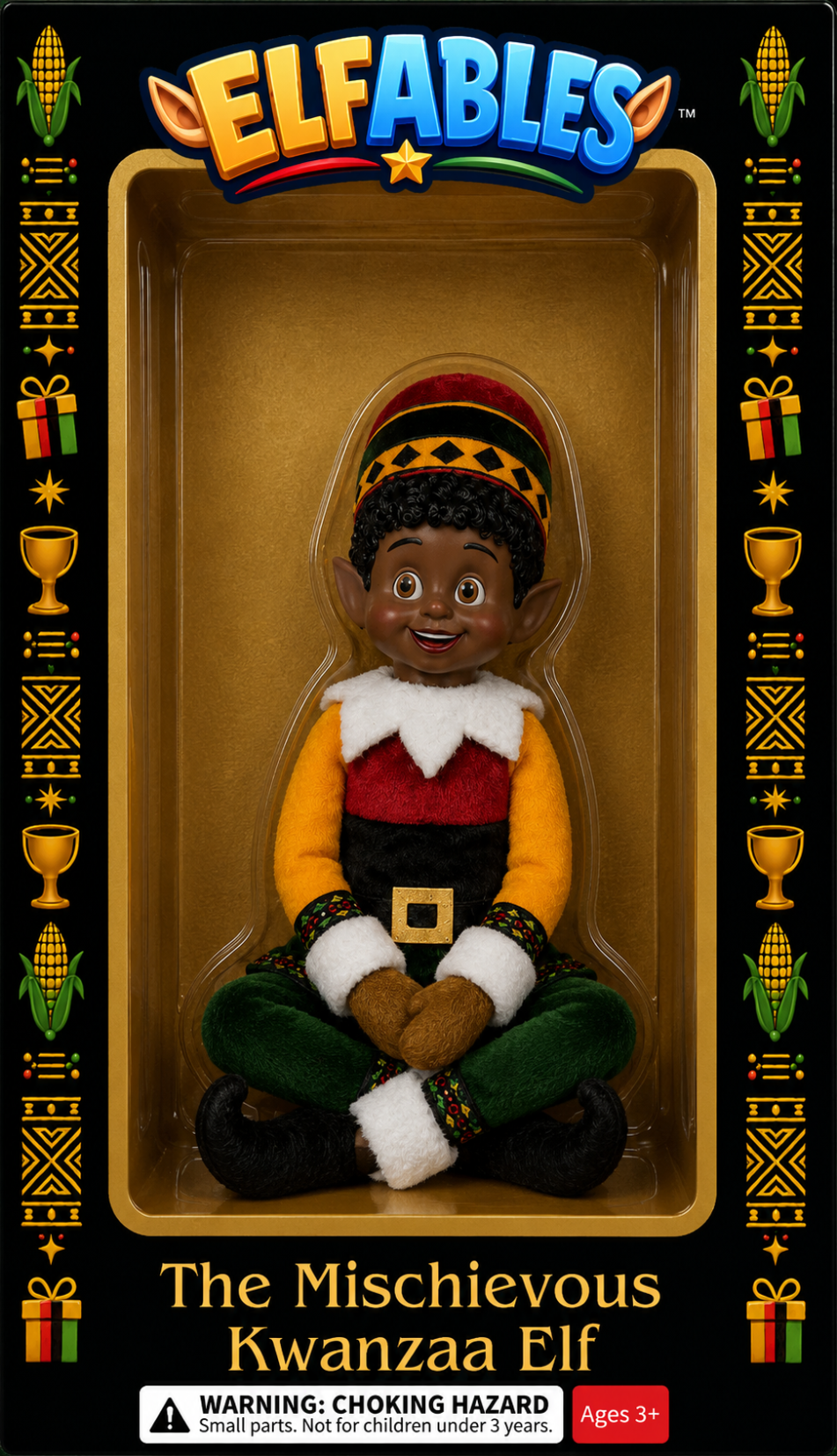 Kinny Elfable gift box - Kwanzaa elf doll packaging