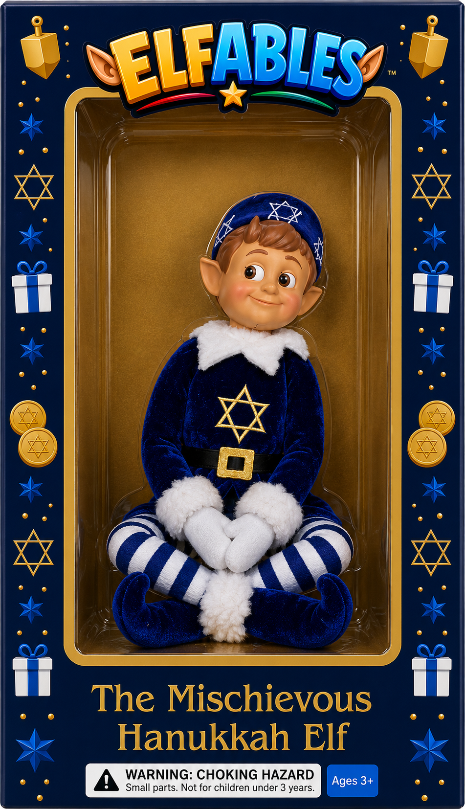 Geltie Elfable gift box - Hanukkah elf doll packaging